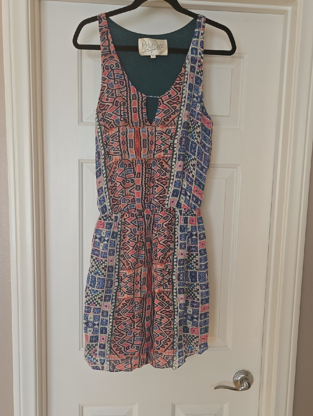 Rory Beca Coral and Navy Blue Printed Tank Mini Dress